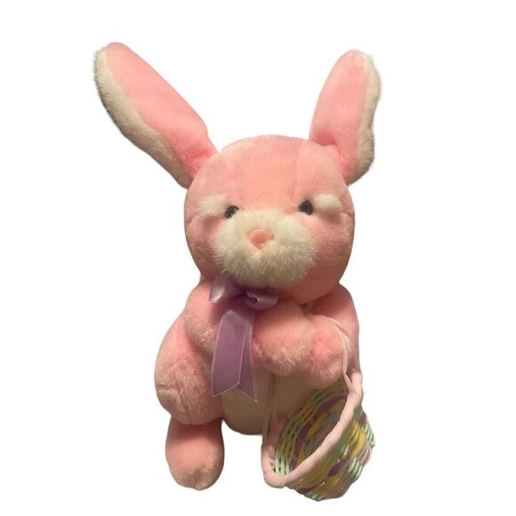 Commonwealth Unisex Pink Easter Bunny Basket Rabbit Plush Stuffed Animal - Picture 1 of 11
